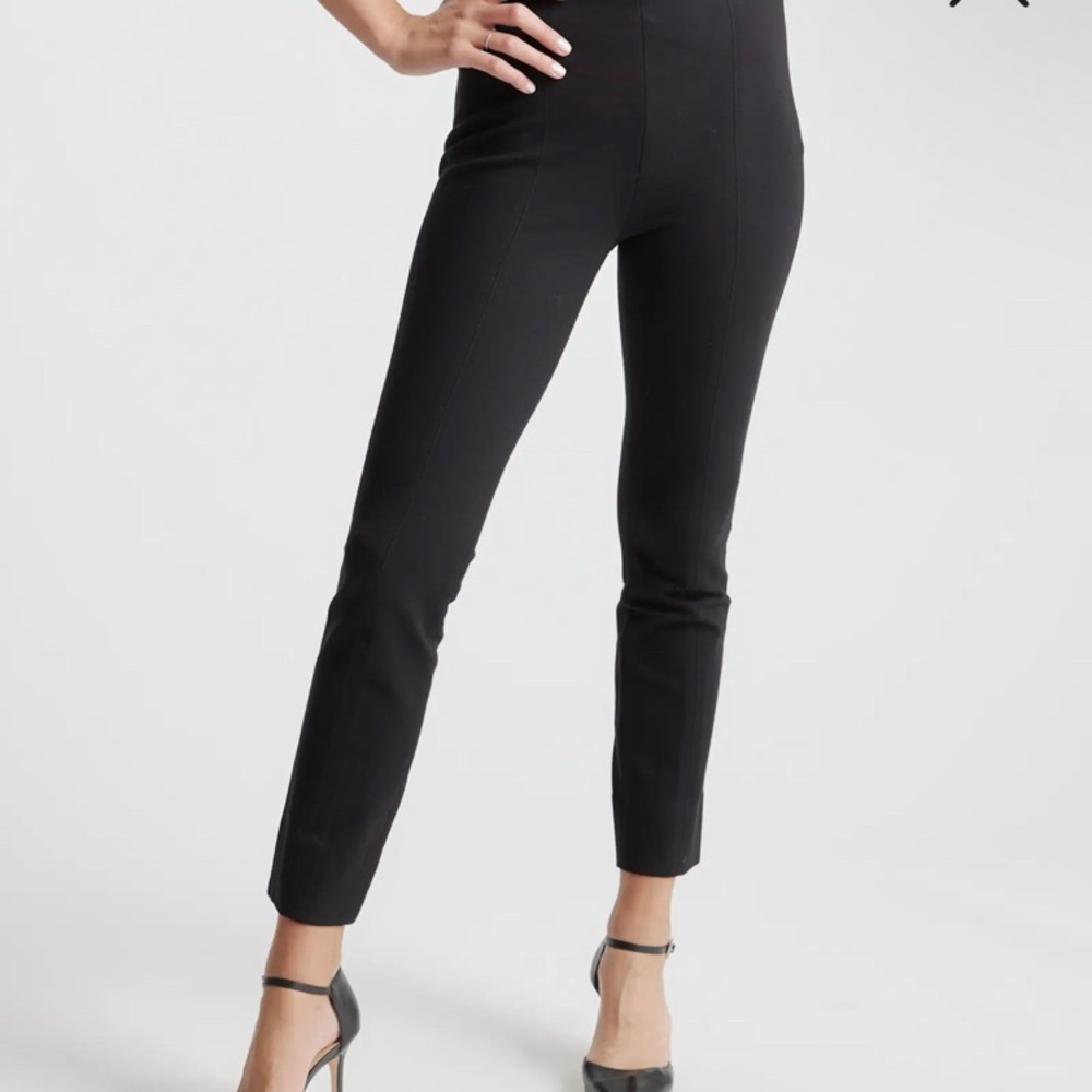 Quince Ultra-Stretch Ponte Pintuck Ankle Pants Black Size Large NWT
